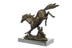 Agile Wild Stallion Horse Race Bronze Sculpture on Marble