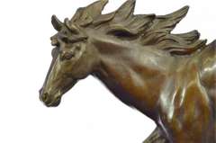 Agile Wild Stallion Horse Race Bronze Sculpture on Marble