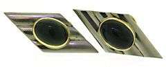 Sterling Silver and Gold Green Tourmaline Cab Earrings