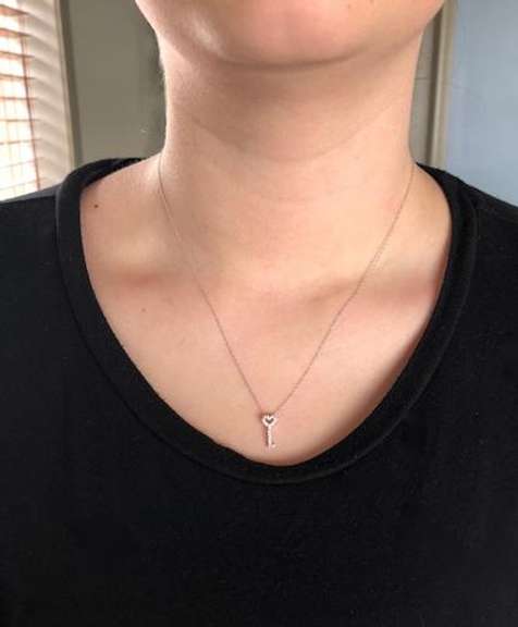 14K White Gold Diamond Heart Shaped Key Necklace