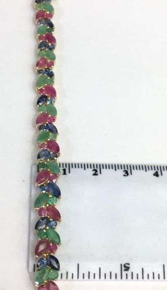 Beautiful Natural Ruby, Emerald, & Blue Sapphire Bracelet in 14kt Solid Yellow Gold- 15+Carats!