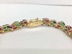 Beautiful Natural Ruby, Emerald, & Blue Sapphire Bracelet in 14kt Solid Yellow Gold- 15+Carats!
