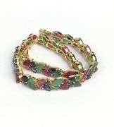 Beautiful Natural Ruby, Emerald, & Blue Sapphire Bracelet in 14kt Solid Yellow Gold- 15+Carats!
