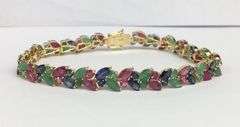 Beautiful Natural Ruby, Emerald, & Blue Sapphire Bracelet in 14kt Solid Yellow Gold- 15+Carats!