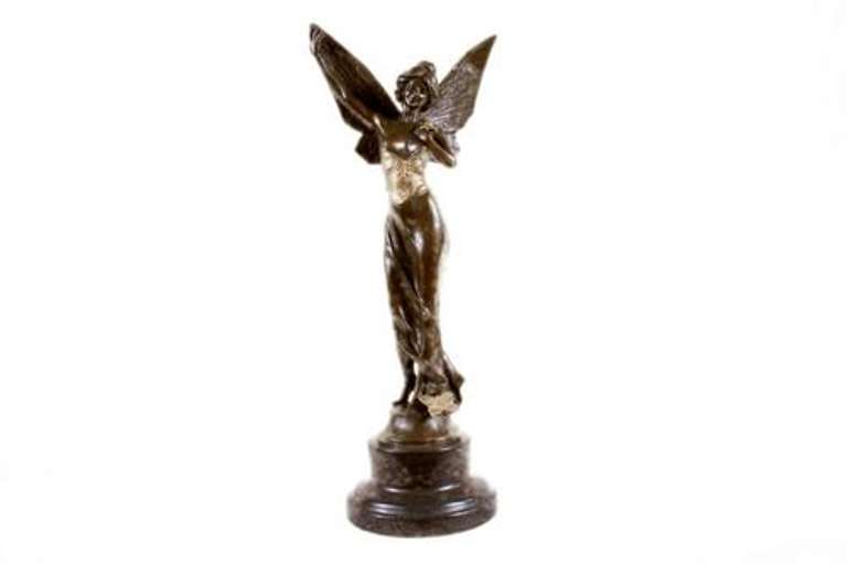 French Large Charming Angel Standing on Rock Bronze