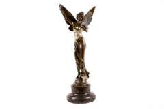 French Large Charming Angel Standing on Rock Bronze