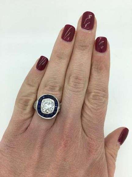 Art Deco Diamond and Blue Sapphire Ring