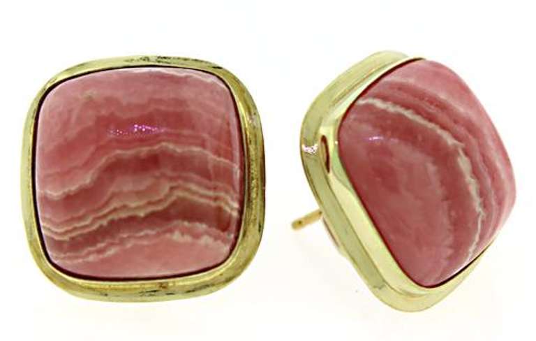 Stunning 14kt YG Rhodochrosite Cushion Cabochon Earrings