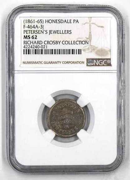 1861-65 Petersons Jewelers Honesdale Pa MS 62 R-8 !!