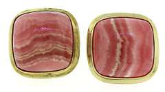 Stunning 14kt YG Rhodochrosite Cushion Cabochon Earrings