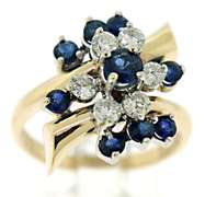 Lovely Blue Sapphire and Diamond Bypass Ring