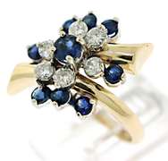 Lovely Blue Sapphire and Diamond Bypass Ring