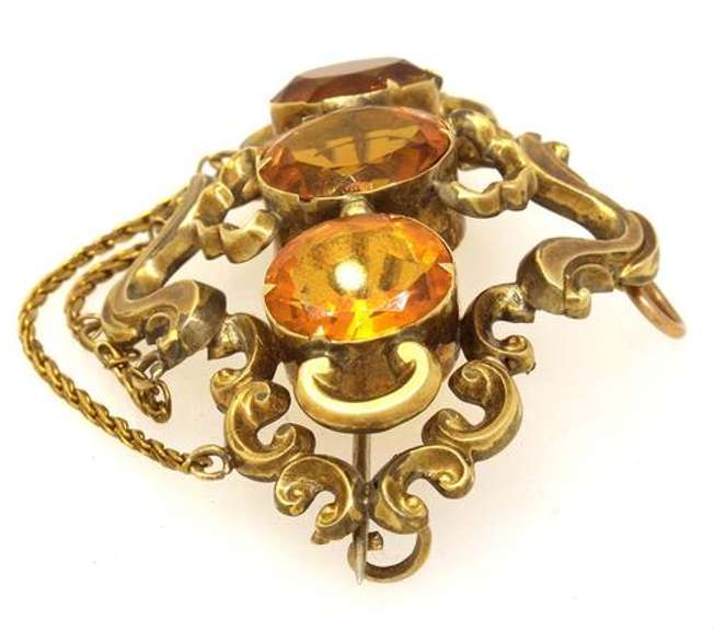 Antique-Style Gold Broach with Citrines