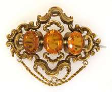 Antique-Style Gold Broach with Citrines