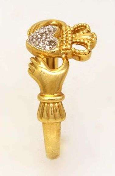 Gold Claddagh Ring with Diamonds, Size 6.75