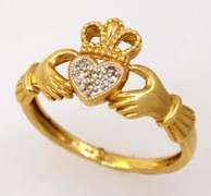 Gold Claddagh Ring with Diamonds, Size 6.75