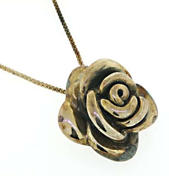 Whimsical Sterling Silver Set of Rose Earrings and Necklace