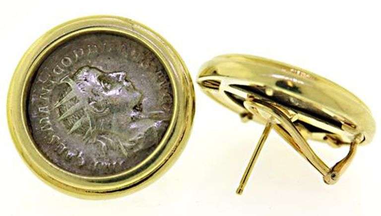 Amazing 18kt YG & Silver Ancient Coin Bezel Set Earrings