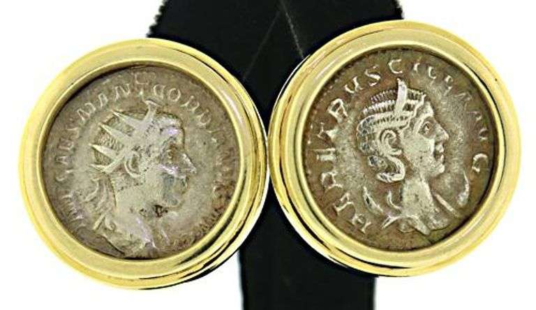 Amazing 18kt YG & Silver Ancient Coin Bezel Set Earrings