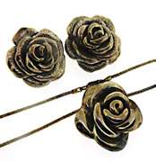 Whimsical Sterling Silver Set of Rose Earrings and Necklace
