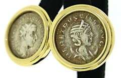Amazing 18kt YG & Silver Ancient Coin Bezel Set Earrings