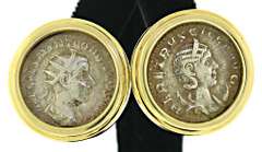 Amazing 18kt YG & Silver Ancient Coin Bezel Set Earrings