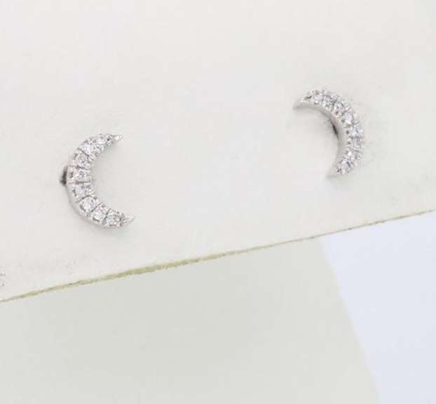 14K White Gold Crescent Moon Shaped Diamond Earrings