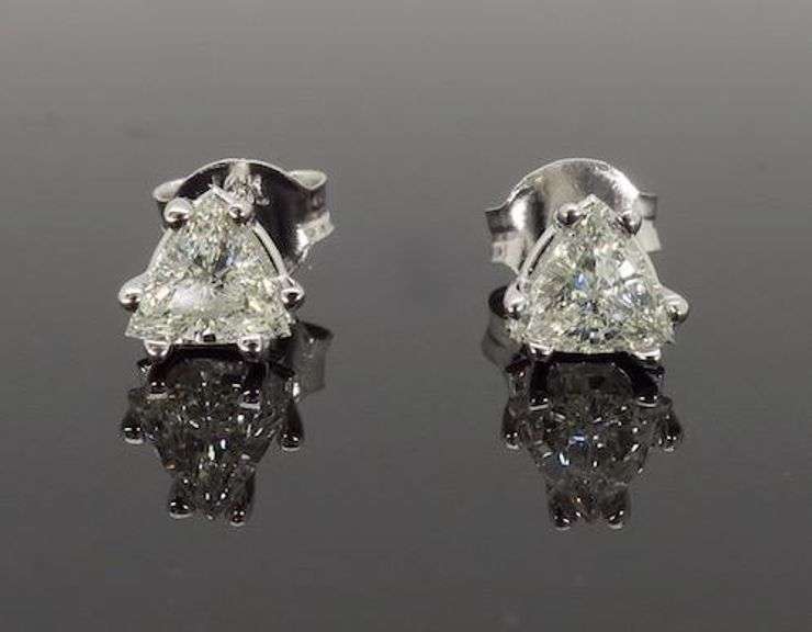 14K White Gold Trilliant Cut Diamond Studs