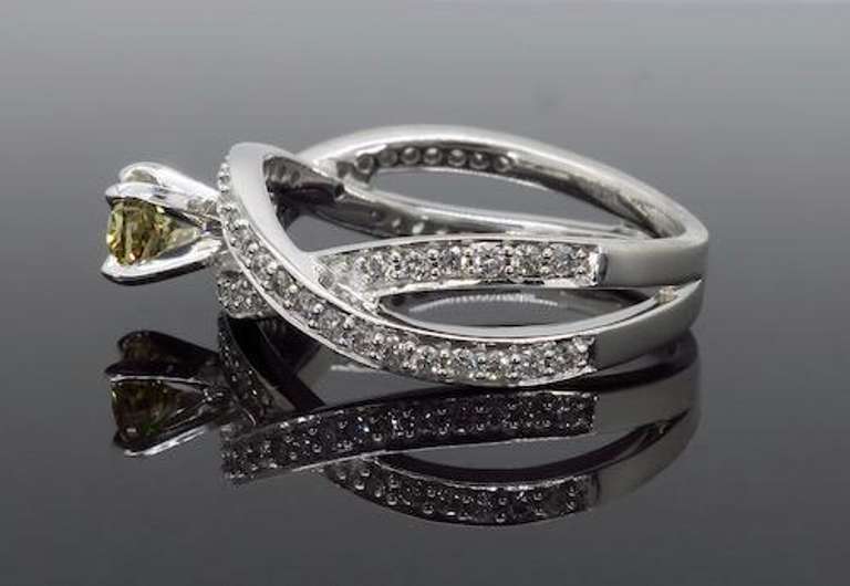 14K White Gold Colored Diamond Ring