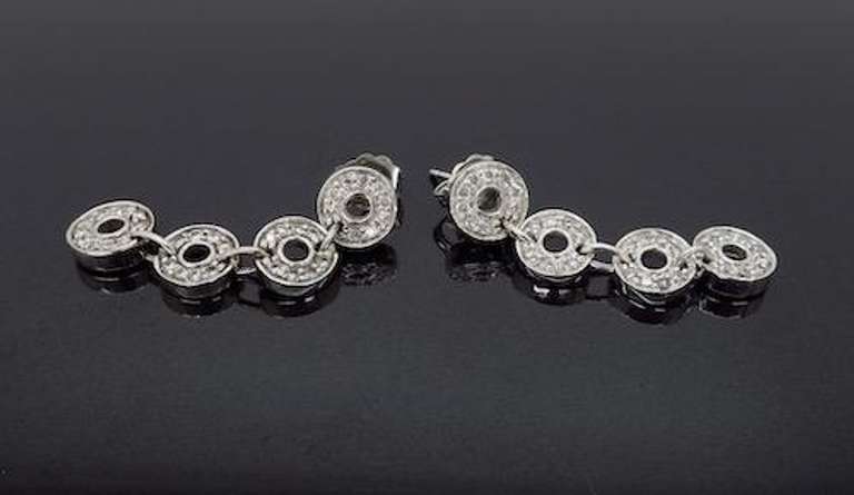 14K White Gold Diamond Dangle Earrings