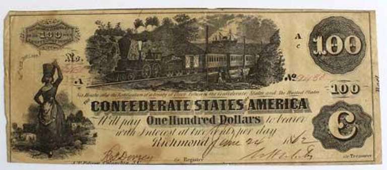 $100 Confederate States of America June 24 1862
