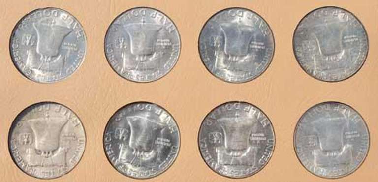 Complete BU Frosty White Set Of Franklin Half Dollars