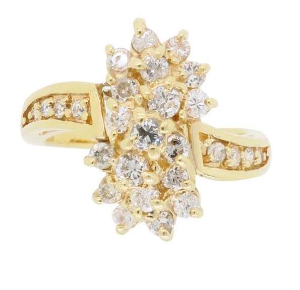 14K Yellow Gold Waterfall Diamond Ring