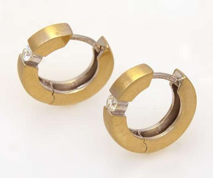 Thick Gold Hoop Earrings with Diamonds