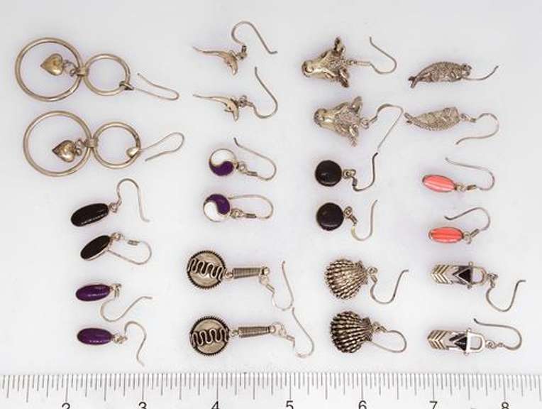 Lot of Twelve Pairs of Sterling Earrings