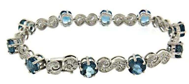 Stunning 14kt WG Blue Topaz and Diamond Bracelet