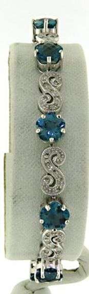 Stunning 14kt WG Blue Topaz and Diamond Bracelet