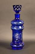 Heavy Cobalt Blue Cut to Clear Crystal Decanter