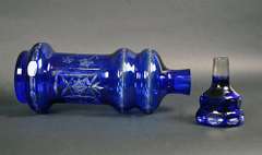 Heavy Cobalt Blue Cut to Clear Crystal Decanter