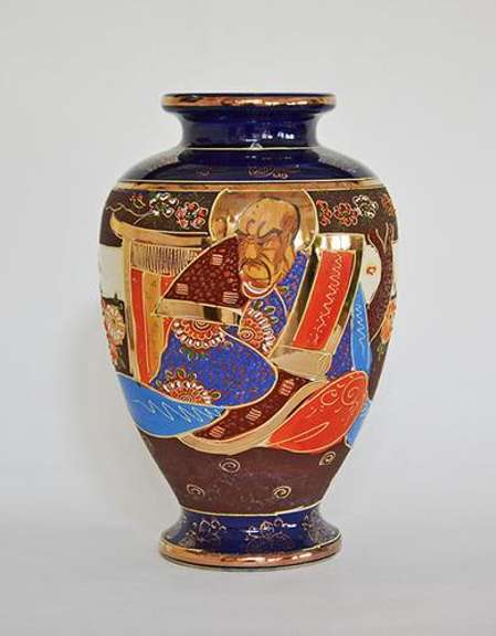 Vintage Large Satsuma Style Hand Painted Ceramic Vase