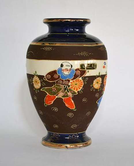 Vintage Large Satsuma Style Hand Painted Ceramic Vase