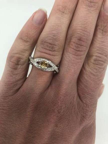 14K White Gold Colored Diamond Ring