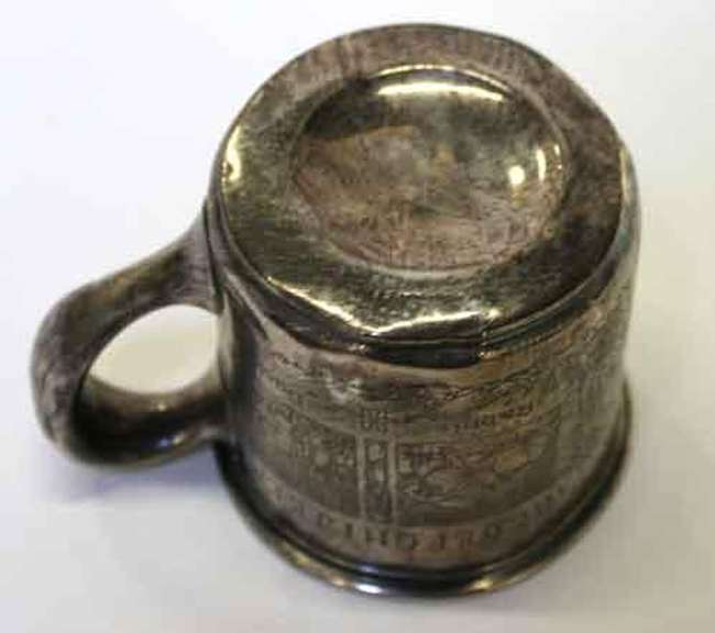 Large Childs Sterling Silver Mug with Acid Etched Animals