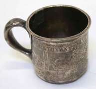 Large Childs Sterling Silver Mug with Acid Etched Animals