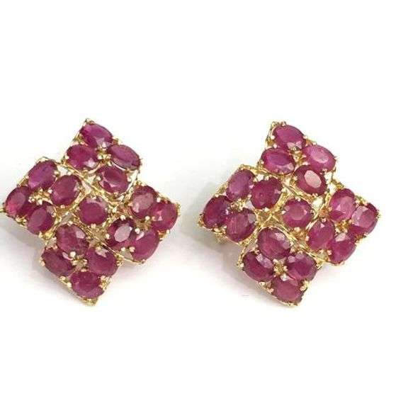 14KT SOLID YELLOW GOLD NATURAL RUBY EARRINGS- 12.00 CARATS!