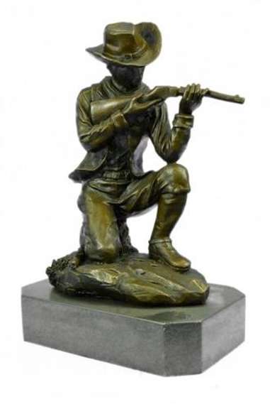 Western Cowboy w/Gun Bullet Rifle Shooting Range Bronze