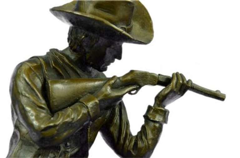 Western Cowboy w/Gun Bullet Rifle Shooting Range Bronze