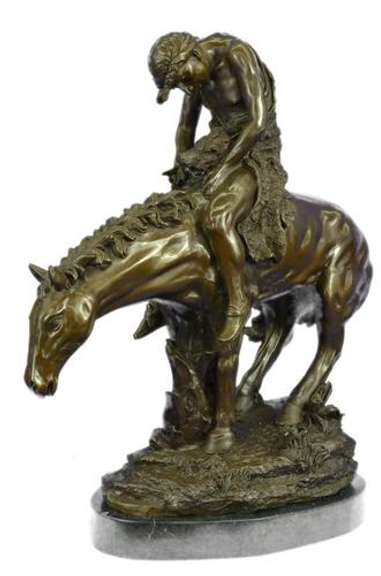 Indian on Horse a Tribute to Remington Bronze Sculpture
