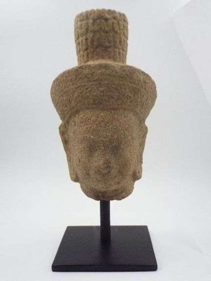 Antique Sandstone Cambodian Deity Head Statue