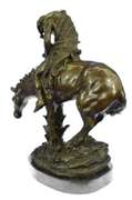 Indian on Horse a Tribute to Remington Bronze Sculpture